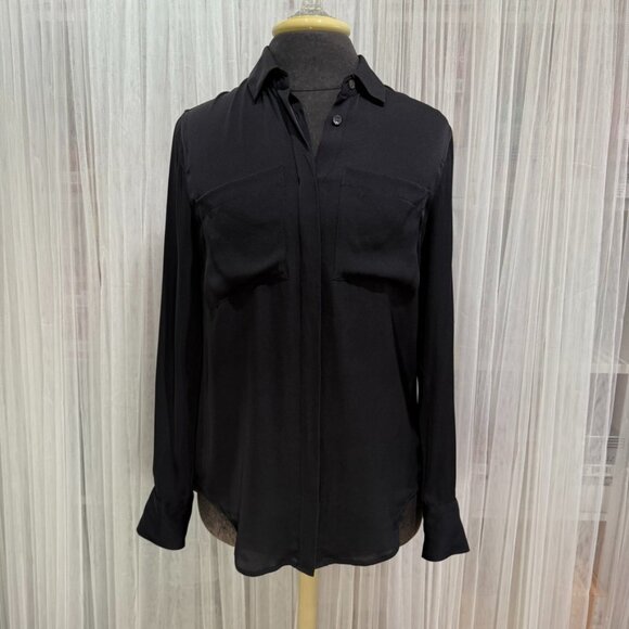 J.Crew Women’s Black Silk Long Sleeve Button Front Blouse Size 2 Minimalist - Picture 1 of 13